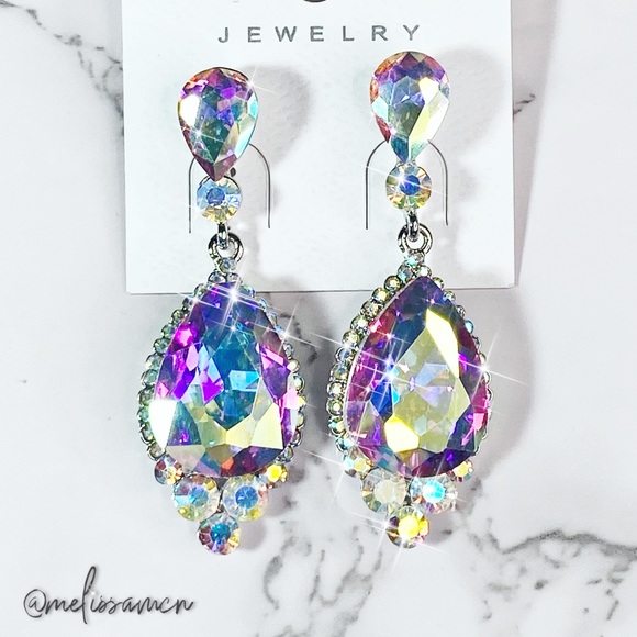 Aurora Borealis (AB) Austrian Crystal Drop Earrings - Bride, Wedding, Party, etc - Picture 4 of 7